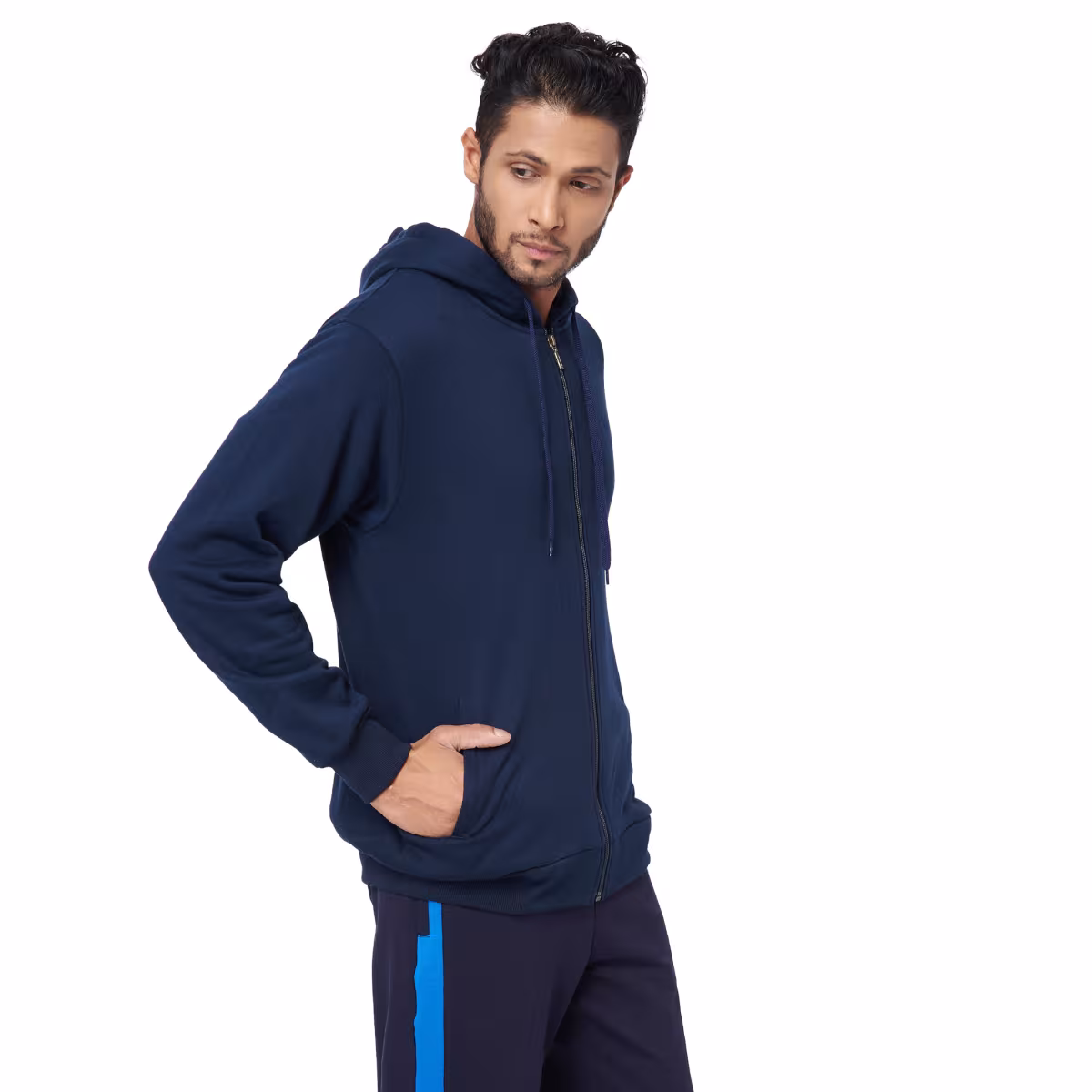 Athlete Mens Hoodie Zip in Navy, image 3