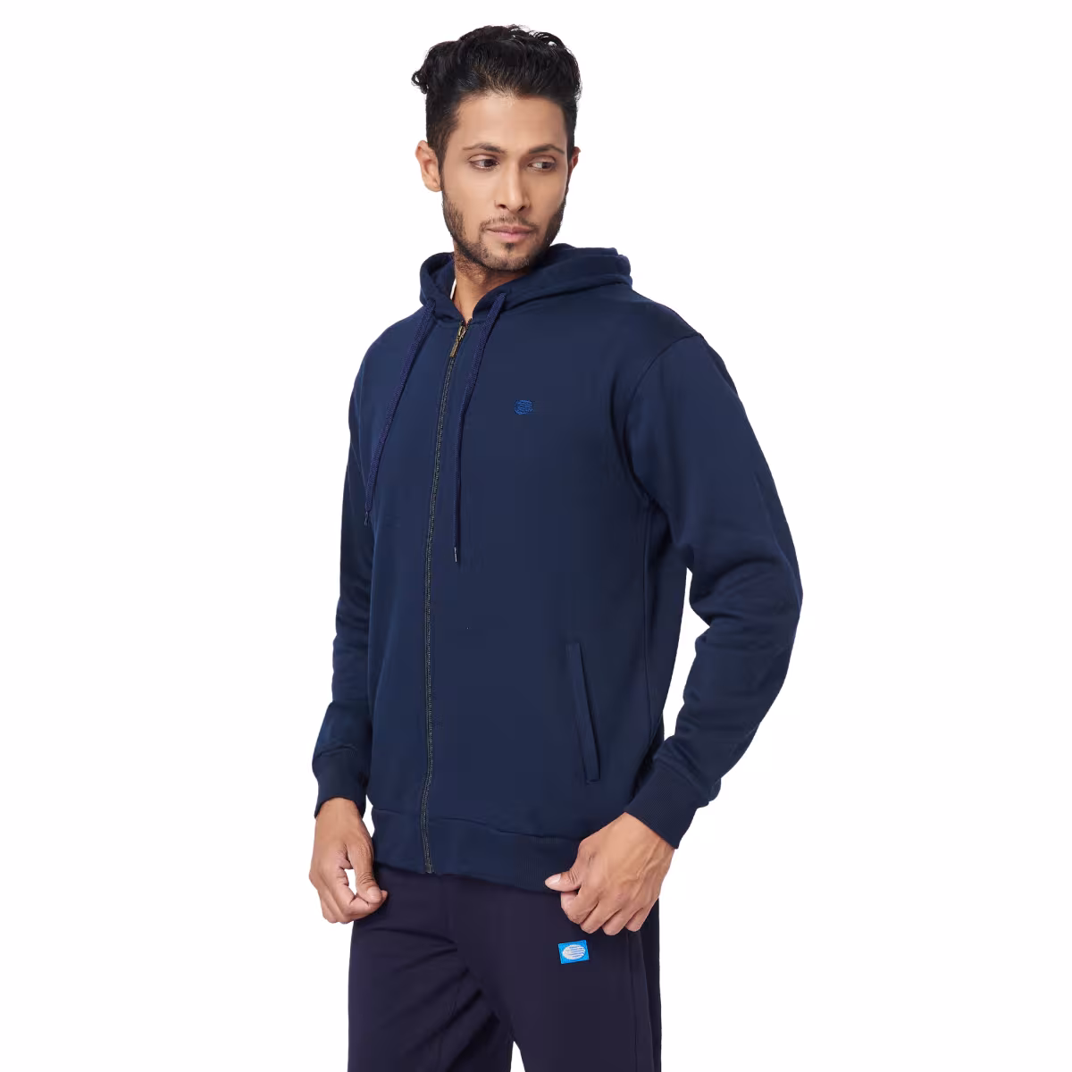 Athlete Mens Hoodie Zip in Navy, image 2