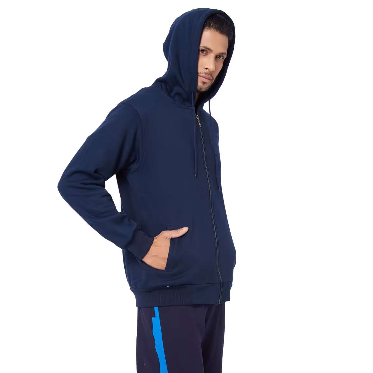 Athlete Mens Hoodie Zip in Navy, image 4